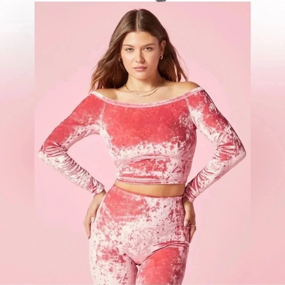Yitty Plusshy Shaping Top Pink Velour Velvet Crop Top Long Sleeve 1X Barbie - Picture 1 of 10